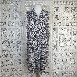 Habitat Clothes To Live In Linen Blend Dress Sz Large All Over Pattern Circles